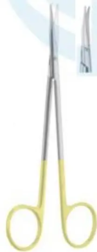 Ножиці Рейнольдса, вертикально-зігнуті ТВС, з покриттям ручок карбідом титана (жовтого кольору), гострокінцеві, 180 мм RAJ IMPEX 04-685